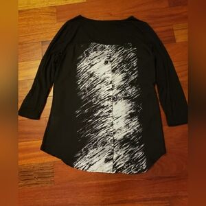 Womans Rose & Olive Black Top With Patterned Back Size Small